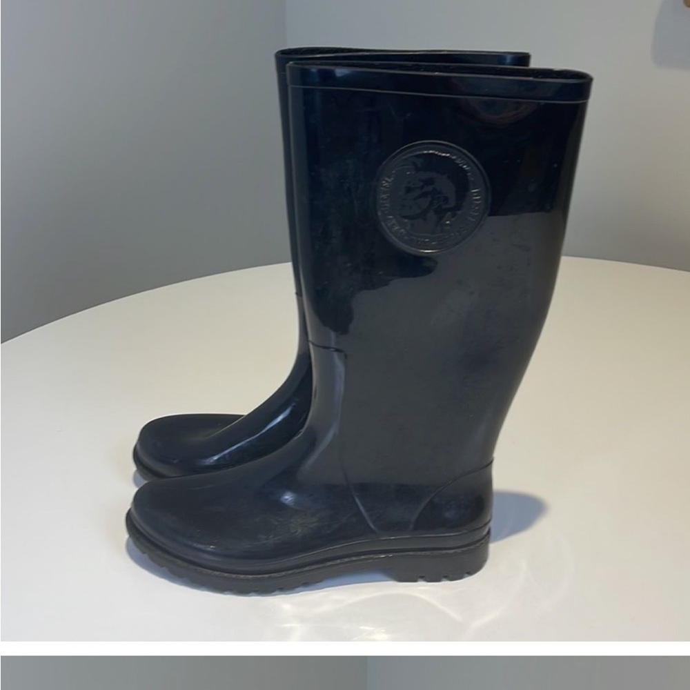 Diesel Logo Black Rubber Rain Boots Size 39 (size 8-8.5)